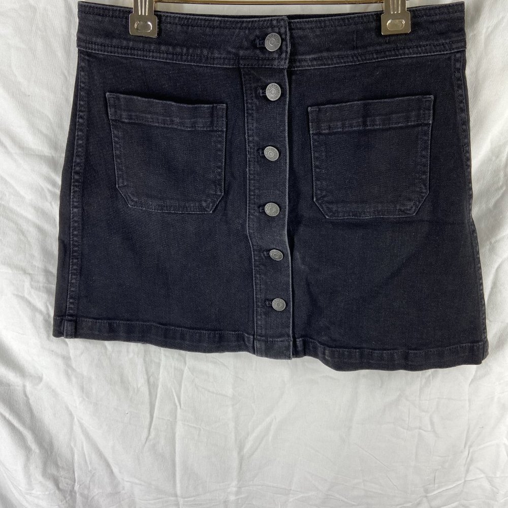 Madewell Black Frost Stretch Denim A-Line Mini Skirt Size 4